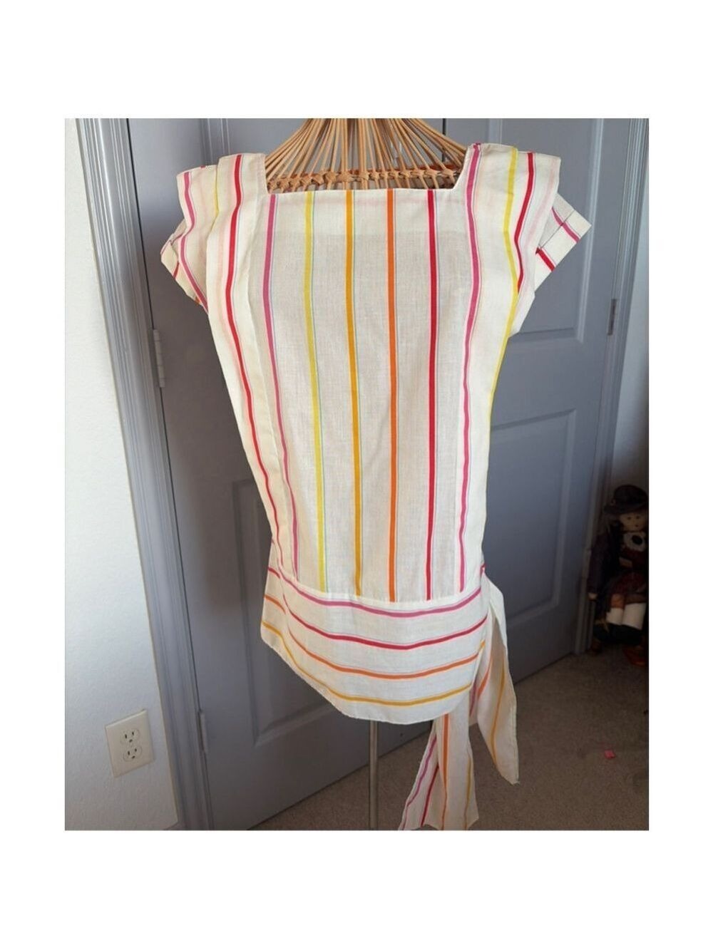 Women's handcrafted White Multi-color Striped Blouse- #0024